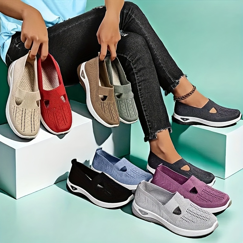 Insole Arch Support - 여성용 봄 여름 니트 슬립온 스니커즈